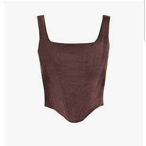 NWT House of CB Rafa Curved Hem Satin Top Chocolate XS